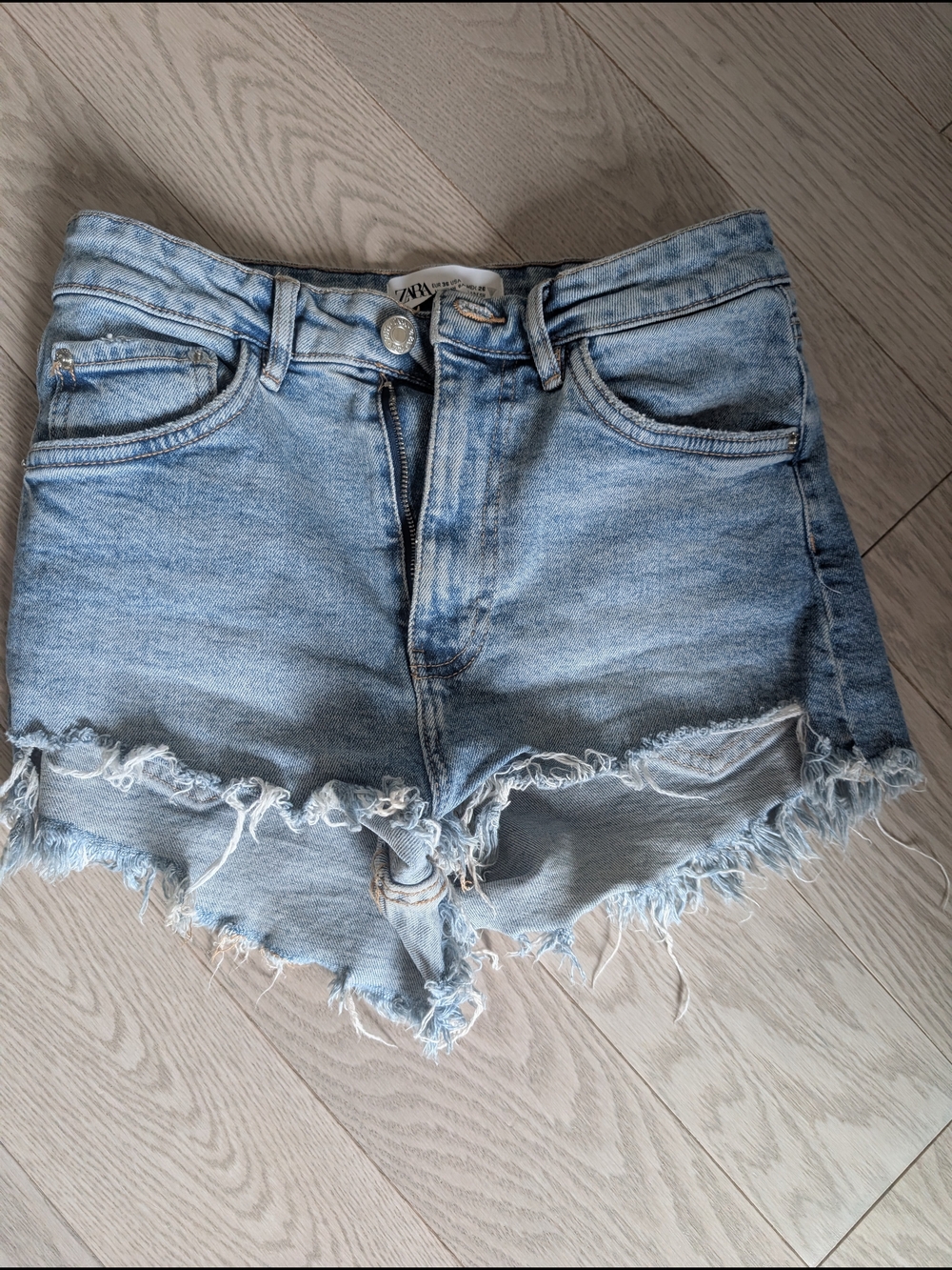 High-Rise Light Blue Denim Cutoff Shorts - Casual Summer Essential - Picture 2 of 3